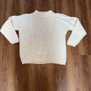 80s Cotton Forever Cream Chunky Knit Sweater USA 100% Cotton Women L Cottage VTG